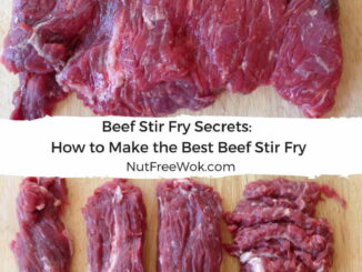Slice beef flap meat (top) into strips and then slice each strip against the grain.