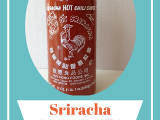photo of sriracha sauce in a teal oval frame