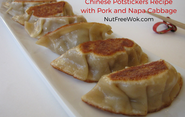 close up view of chinese potstickers with pork and napa cabbage