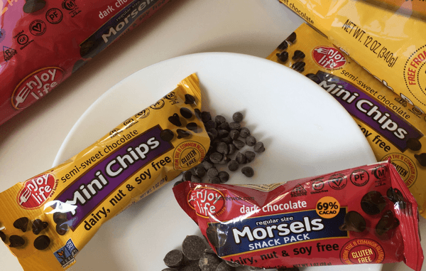 enjoy-life-baking-chips-snack-packs-on-a-plate Enjoy Life Baking Chips Snack Packs on a plate