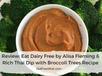 nut free rich thai dip with broccoli trees made with sunflower seed butter