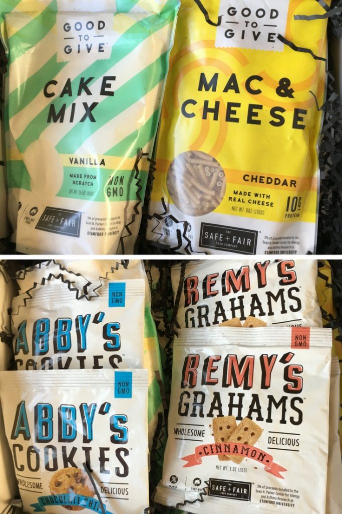 Gift box with cake mix, mac & cheese, Abby's cookies, and Remy's Grahams