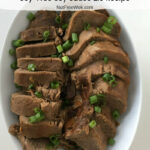 Instant Pot Beef Tongue, sliced, arranged, and ready to serve with a drizzle of soy-free soy sauce!