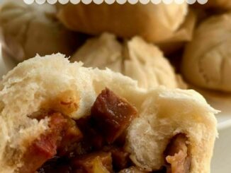 half of a char siu bao (steamed pork bun)
