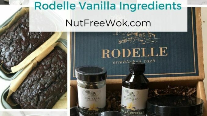 Sharons-Top-5-Favorite-Rodelle-Vanilla-Ingredients a collage of rodelle products plus turkey drumsticks, nut free almond tofu and triple chocolate banana bread